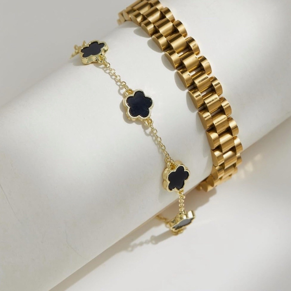 Gold Plated 2PCS 18K Screw Cross Design Bracelet Tarnish Resistant fashion - Picture 3 of 4